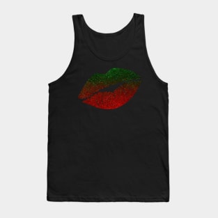 Red Green Ombre Christmas Faux Glitter Lips Tank Top